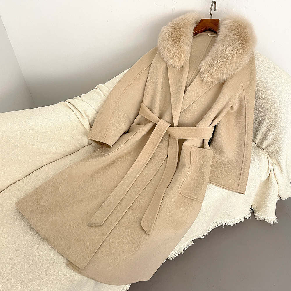 Women's Clothing Autumn and winter woolen coat long style high quality water ripple double faced wool coat women's high end cashmere coat_voghion.com