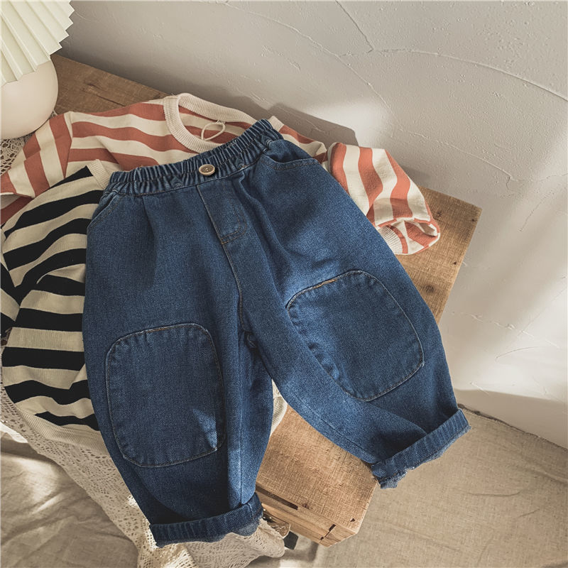 Children's jeans 2023 spring new Korean style unisex kids' baby patchwork radish pants casual long pants trendy