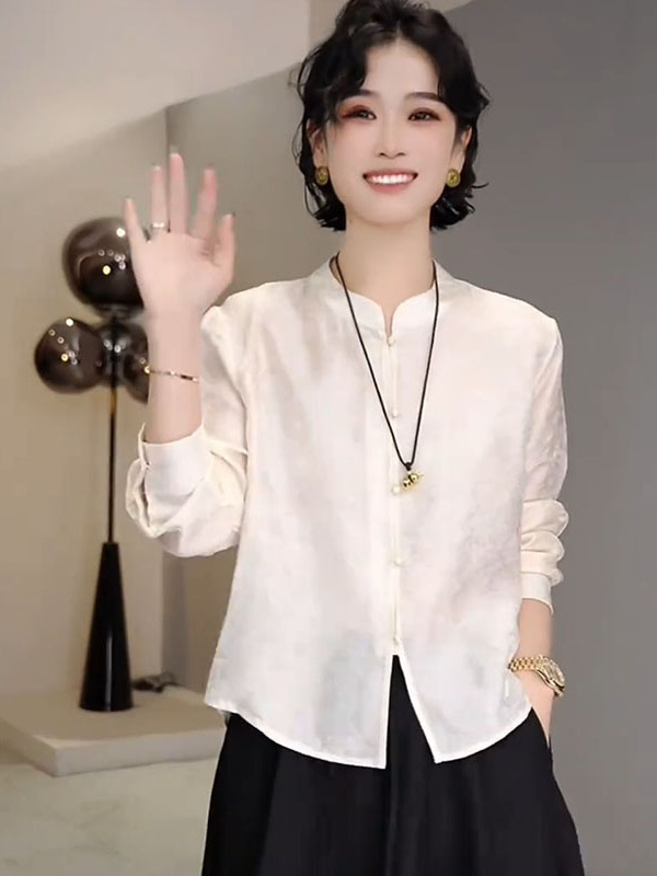 高级感新中式国风复古长袖衬衫女2025秋季新款设计感洋气立领衬衣|undefined