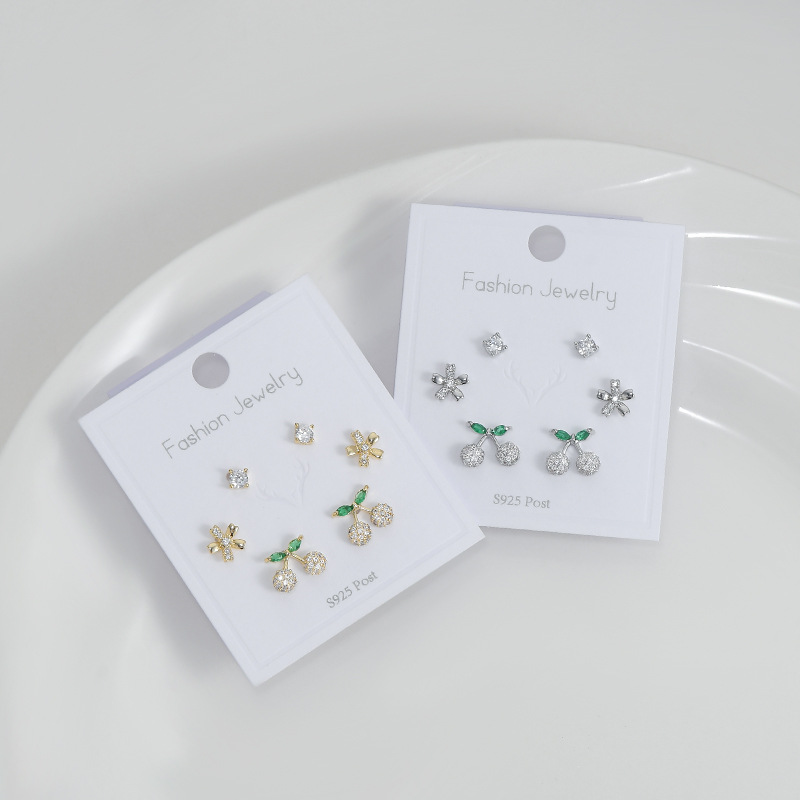 1 Set Ig Style Simple Style Round Cherry Flower Plating Inlay Copper Zircon Ear Studs display picture 1