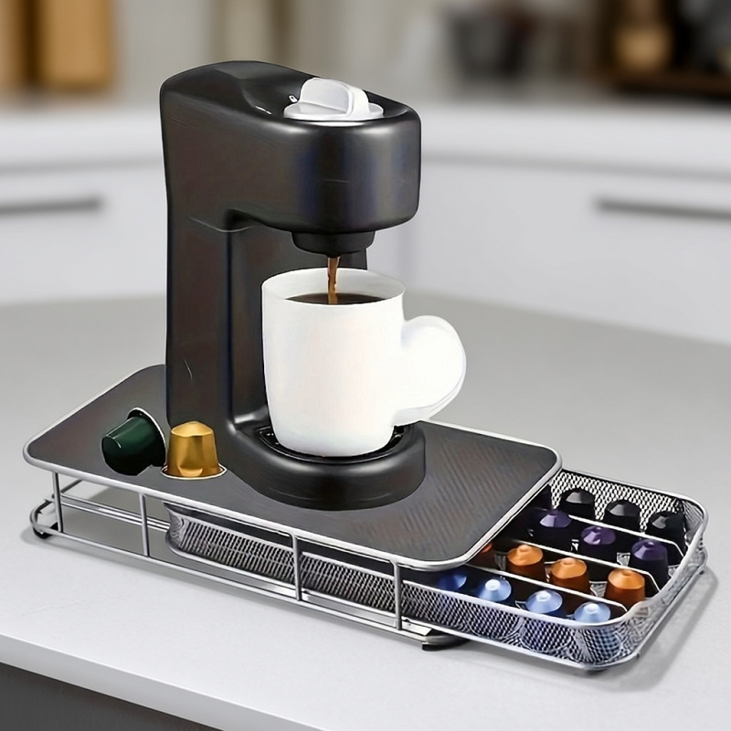 Caja de almacenamiento de cápsulas de café de tipo cajón personalizada estante de hierro forjado creativo estante de almacenamiento a prueba de polvo inferior de la máquina de café
