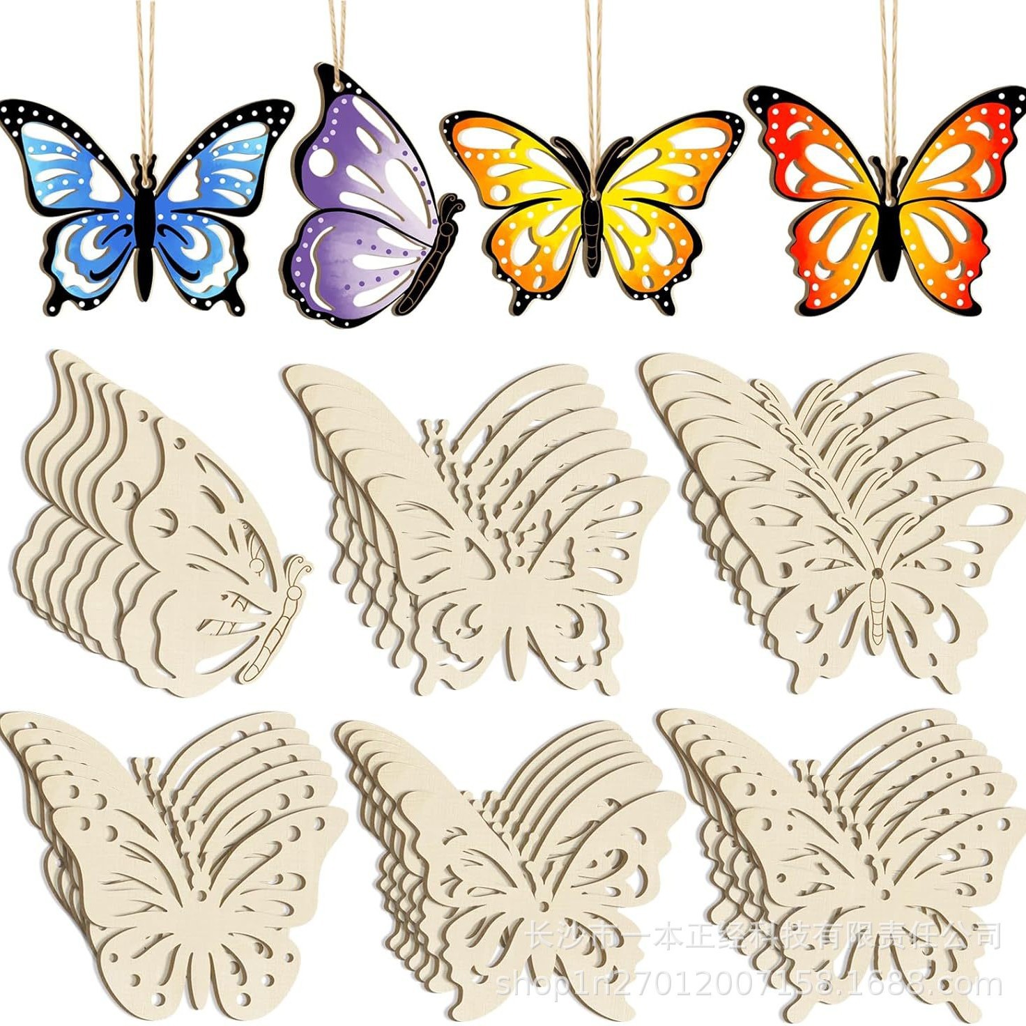 Unfinished Hollow Butterfly Wood Slices DIY Blank Wood Carving Ornaments for Crafts Hanging Decor