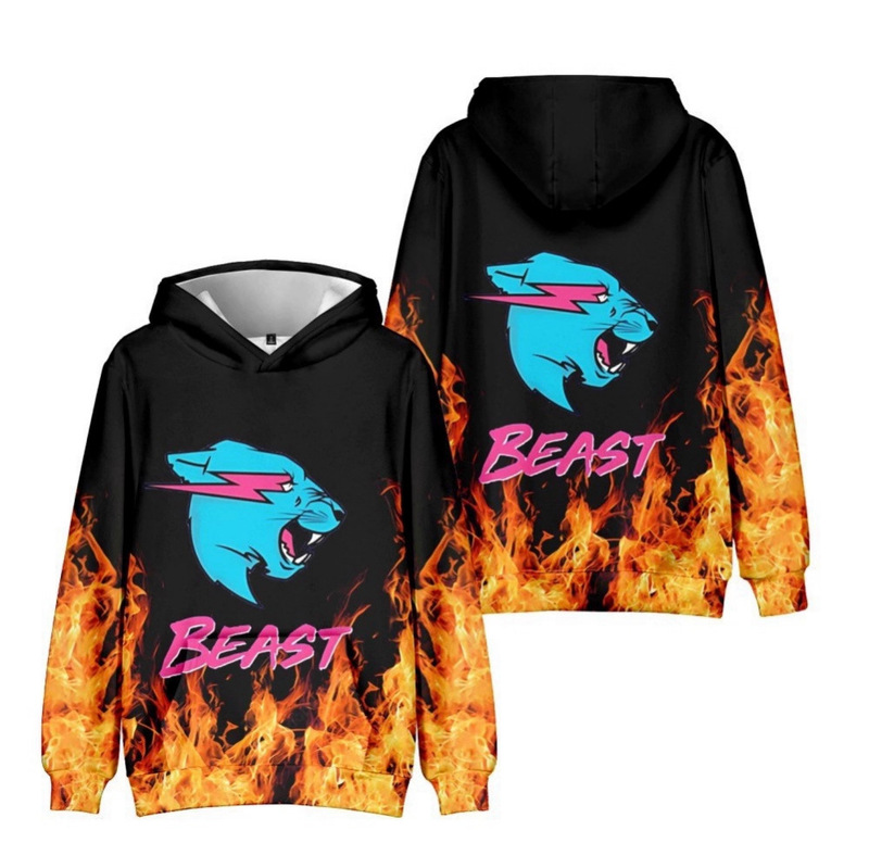 2025 Independent Station 3D Printed Mr Beast Lightning Cat Pattern Hooded Sweatshirt