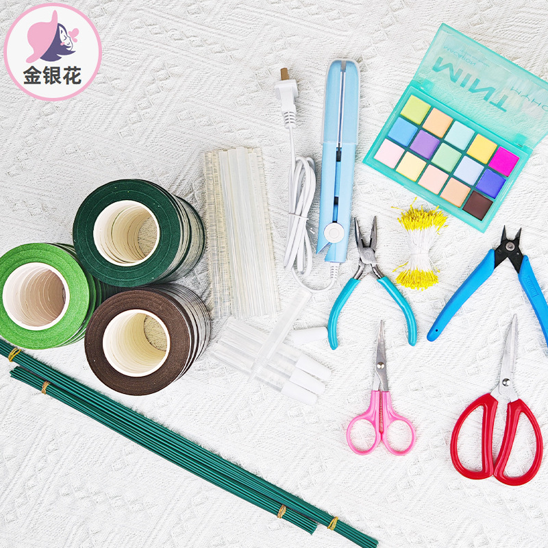 Twist rod handmade No. 2 flower rod tool floral tape scissors pliers flower center flower core hot melt glue stick alcohol glue