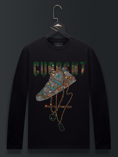 European station long-sleeved t-shirt men's hot diamond shoe tops 2023 spring and autumn new fashion slim-fitting trendy brand bottoming shirt