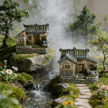 微景观中式老房子建筑小模型桌面造景盆景庭院阳台盆栽树脂摆件