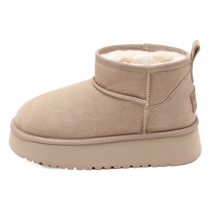 Botas de nieve cortas Augu Shiden para mujer, nuevo estilo invierno 2025, suela gruesa, forro polar, mocasines cómodos y sencillos, ideales para uso exterior.