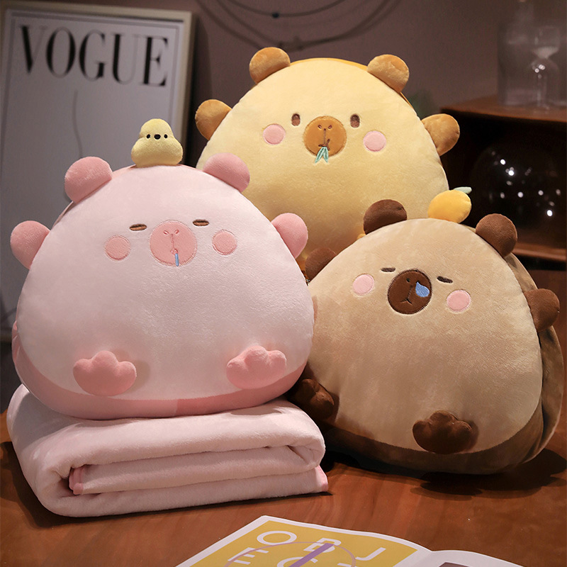 Cutie capibara almohada 3 en 1 mantas de aire acondicionado siesta almohada sofá cojín logotipo mayorista mujer