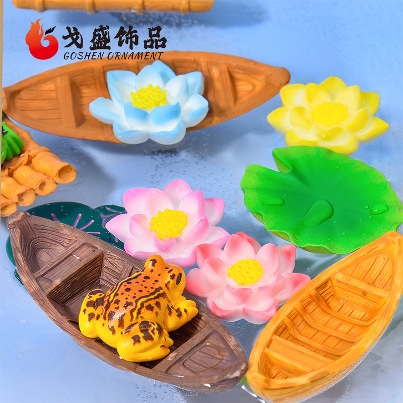 クリエイティブマイクロ風景蓮カエルフローティング竹いかだ DIY 装飾アクセサリーミニチュアミニデスクトップ車の装飾品|undefined