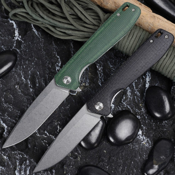 Linen handle bearing folding knife D2 blade edc portable in stock supply support Amazon logo tactical knife