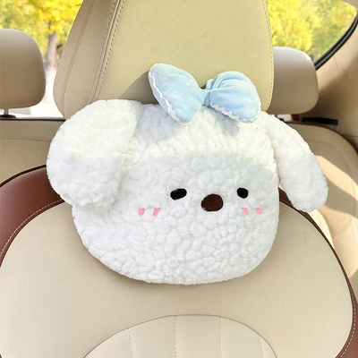 Cartoon Car Headrest and Lumbar Support, Cute Puppy Car Seat Neck Pillow, Trendy Comfortable Car Lumbar Cushion (Waist support) - white-plush-puppy-headrest