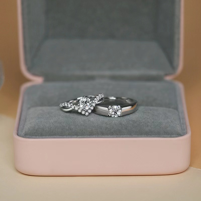 (2개) 시뮬레이션 MOISSANITE 다이아몬드 반지 커플 결혼 반지 시뮬레이션 다이아몬드 제안 결혼식 가짜 반지