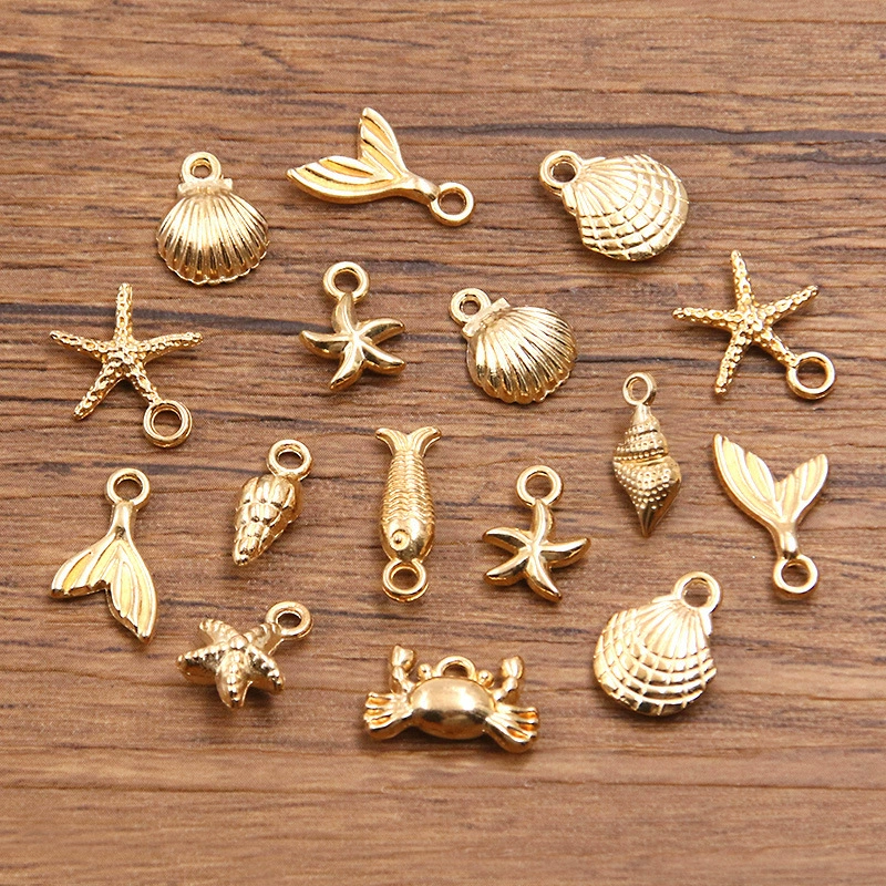 Ювелирные подвески из сплава huan, 10 шт. KC gold, морская тематика: морская звезда, ракушка, рыба