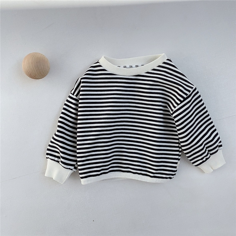 Sudadera para niños, ropa de primavera para bebés, ropa infantil de estilo coreano, camiseta básica para bebés, estilo de principios de primavera, jersey a rayas para niños pequeños. image 3
