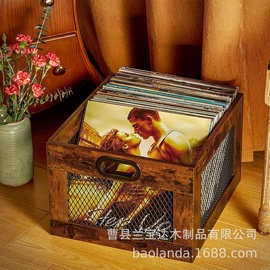 跨境木质书籍收纳筐铁木结合化妆品整理筐家用多用途收纳筐