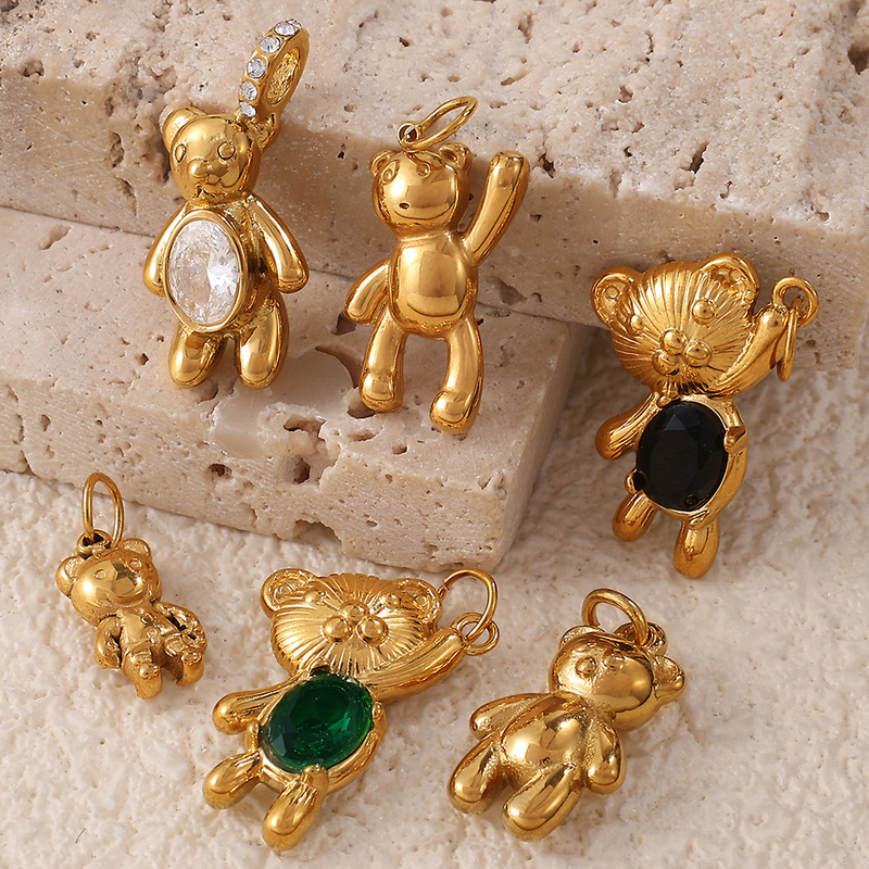 Cross-border New Necklace Pendant Plated 18K Gold Stainless Steel Pendant High-grade All-match Color Pendant Bear Pendant Jewelry