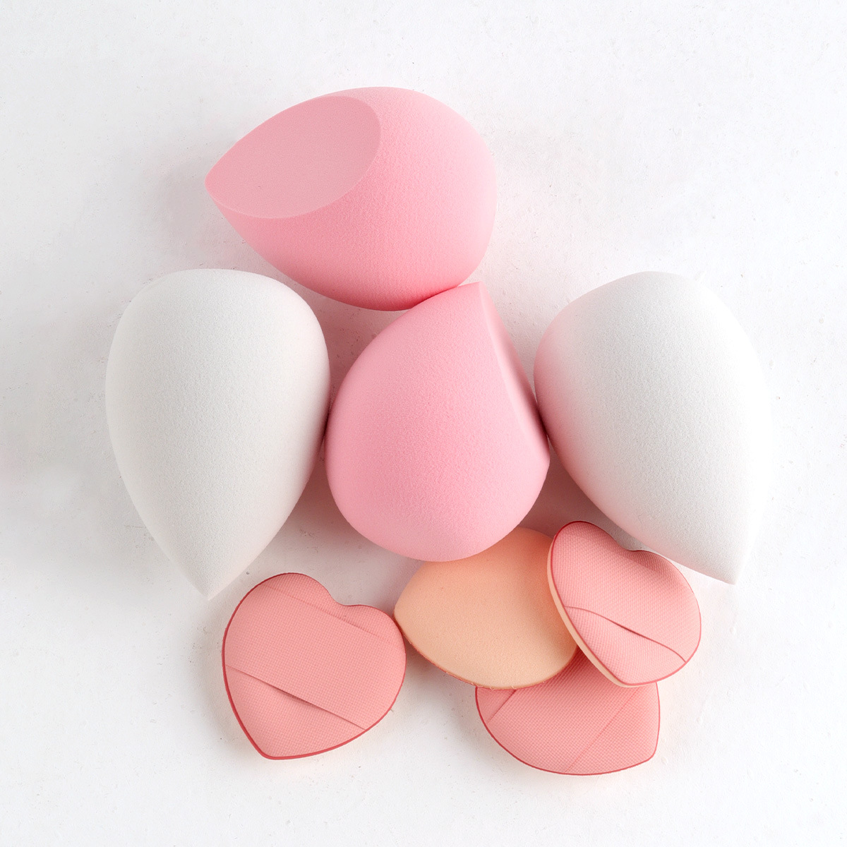 Conjunto de 43 piezas de soplo de flocado rosa maquillaje súper suave maquillaje conjunto triángulo soplo de terciopelo corto de cristal cojín de aire de esponja