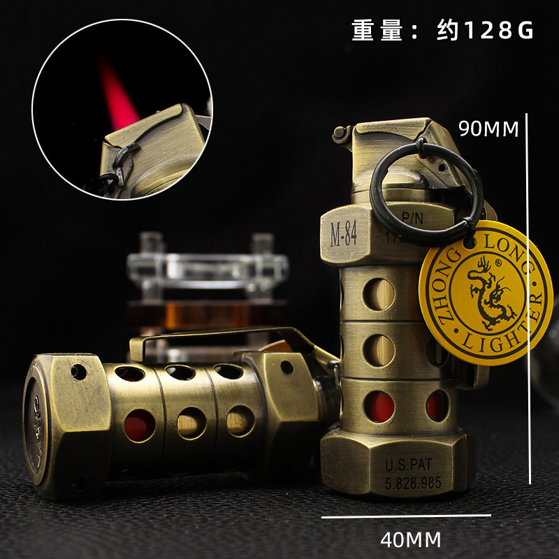 Zhonglong creativo inflable directo encendedor a prueba de viento llama roja adornos personales tabaco de metal al aire libre al por mayor