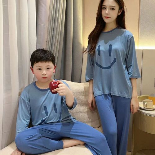 Parent-child pajamas, summer children's modal three-quarter sleeve suit, loose air-conditioned clothes for older children, boys and girls home clothes