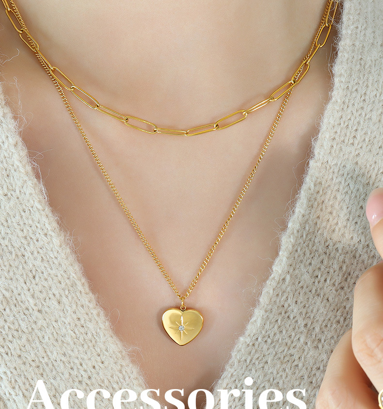 Simple Style Heart Shape Titanium Steel Plating Zircon Pendant Necklace 1 Piece