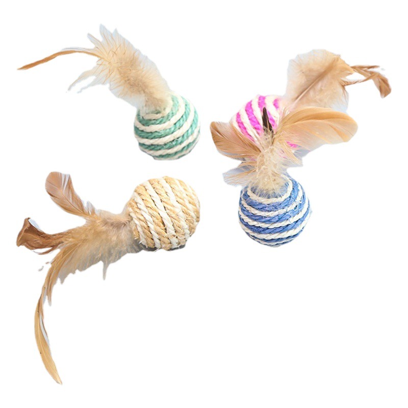 Gato de la bola de cuero de taobao juguete resistente a los arañazos con pluma-Hola mascota gato divertido gato de la bola juguete al por mayor