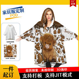 跨境POD羊羔绒家居服定制 懒人毯加绒毛毯连帽衫卫衣睡衣睡袍冬季