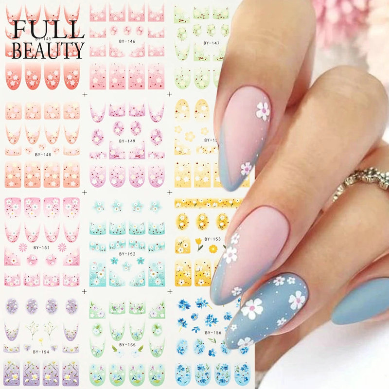 Cross-border new nail art stickers ins large small daisy flowers spring and summer moon love water transfer stickers nail