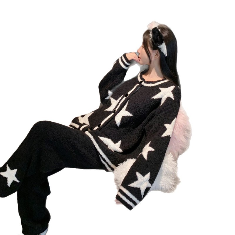 睡衣女款秋冬季新款时尚星高级感小香风睡衣开衫套装保暖家居服|undefined