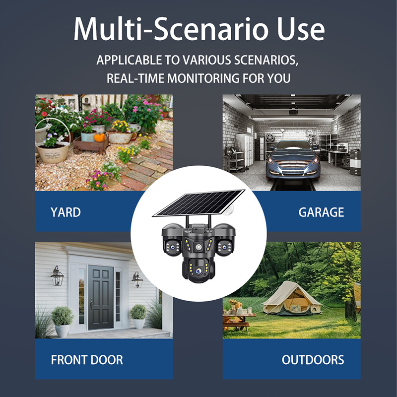 Three-lens three-screen 4G high-definition solar dome camera monitoring solar camera 4G solar 3lens undefined