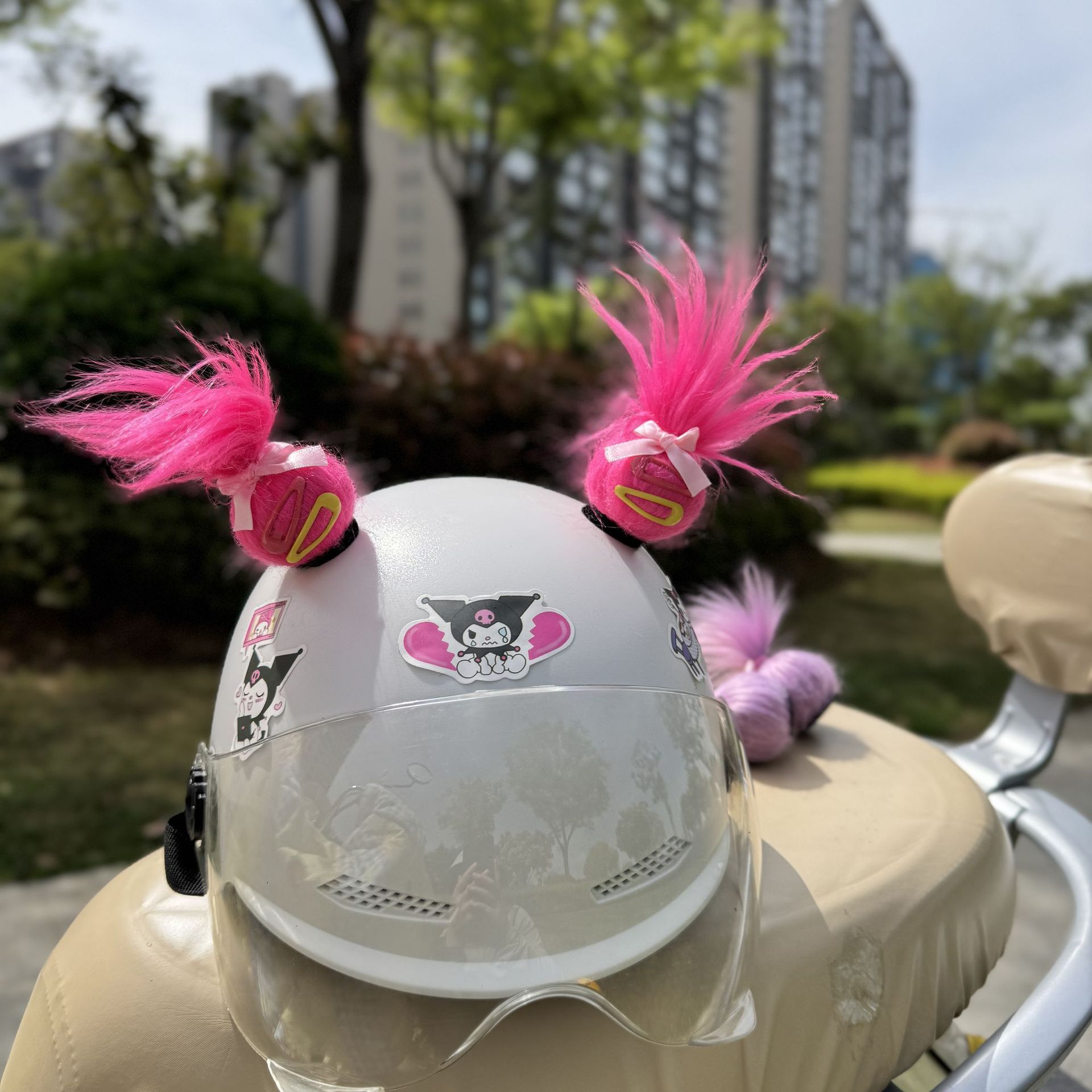 Creative Funny Helmet Accessories Electric Car Decoration Cute Bun Hairpin