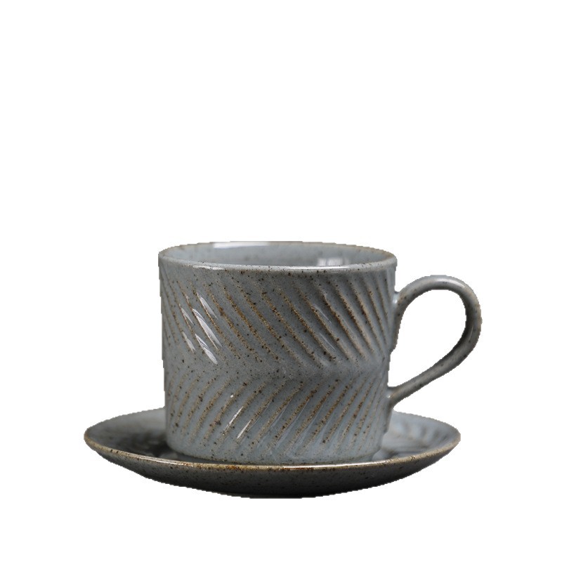 Wabi-Sabi Style Japanese And Saucer Set Embossed Top Quality Ceramic Creative Coffee Cup Afternoon Tea Latte Art Mug_voghion.com
