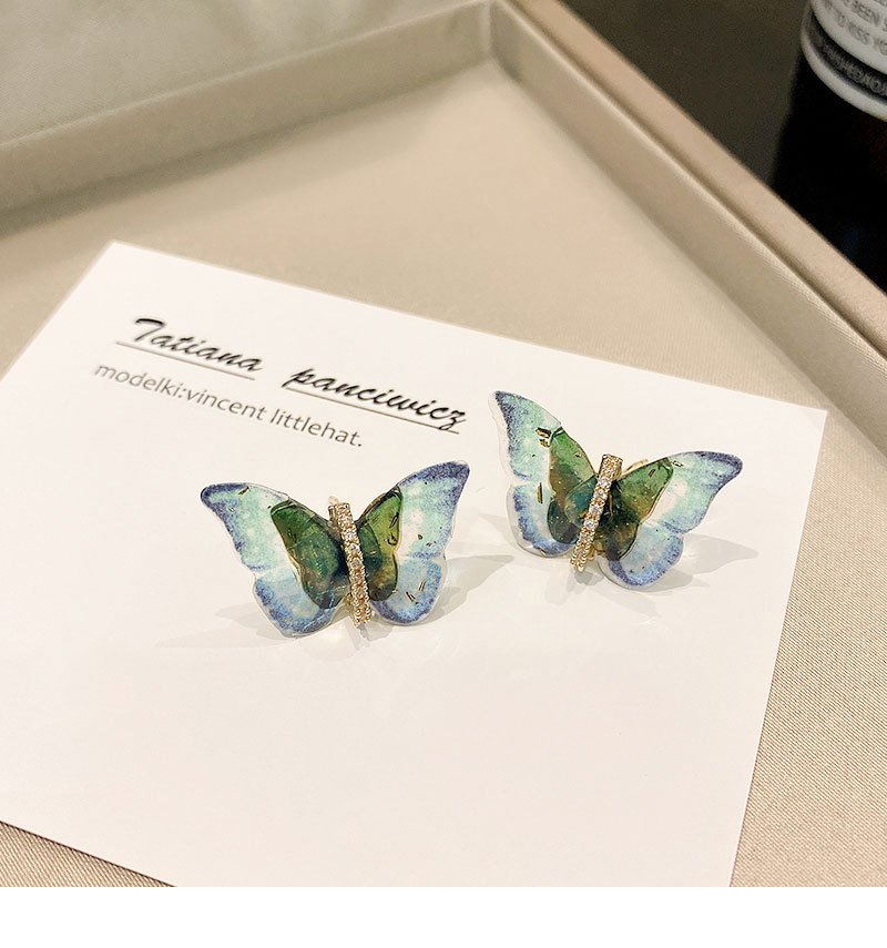 Retro Butterfly Copper Inlay Zircon Earrings 1 Pair