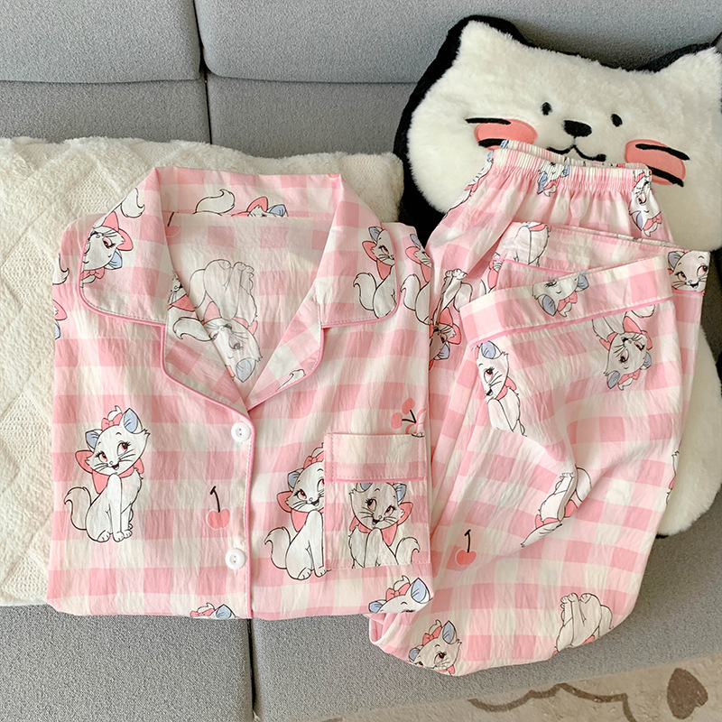 Pajamas Women's Cloud Cotton Autumn Cardigan Lapel Long Sleeve Trousers Casual Plaid Homewear Cover Pajamas Women's Cloud Cotton Autumn Cardigan Lapel Long Sleeve Trousers Casual Plaid Homewear Cover