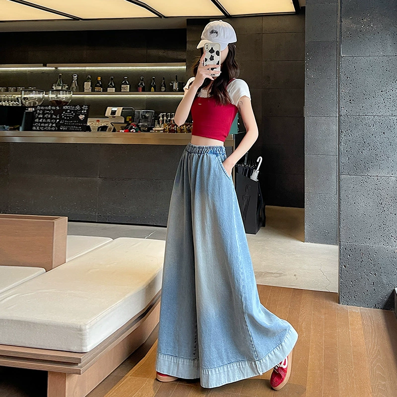 Spring retro loose straight jeans, trousers, design skirt, American style, loose fit