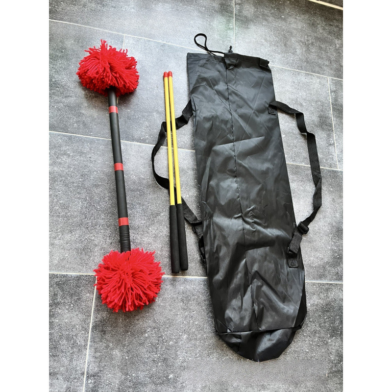 50儿童打花棍60成人打花棍红色健身毛线头花棍成套装大红色