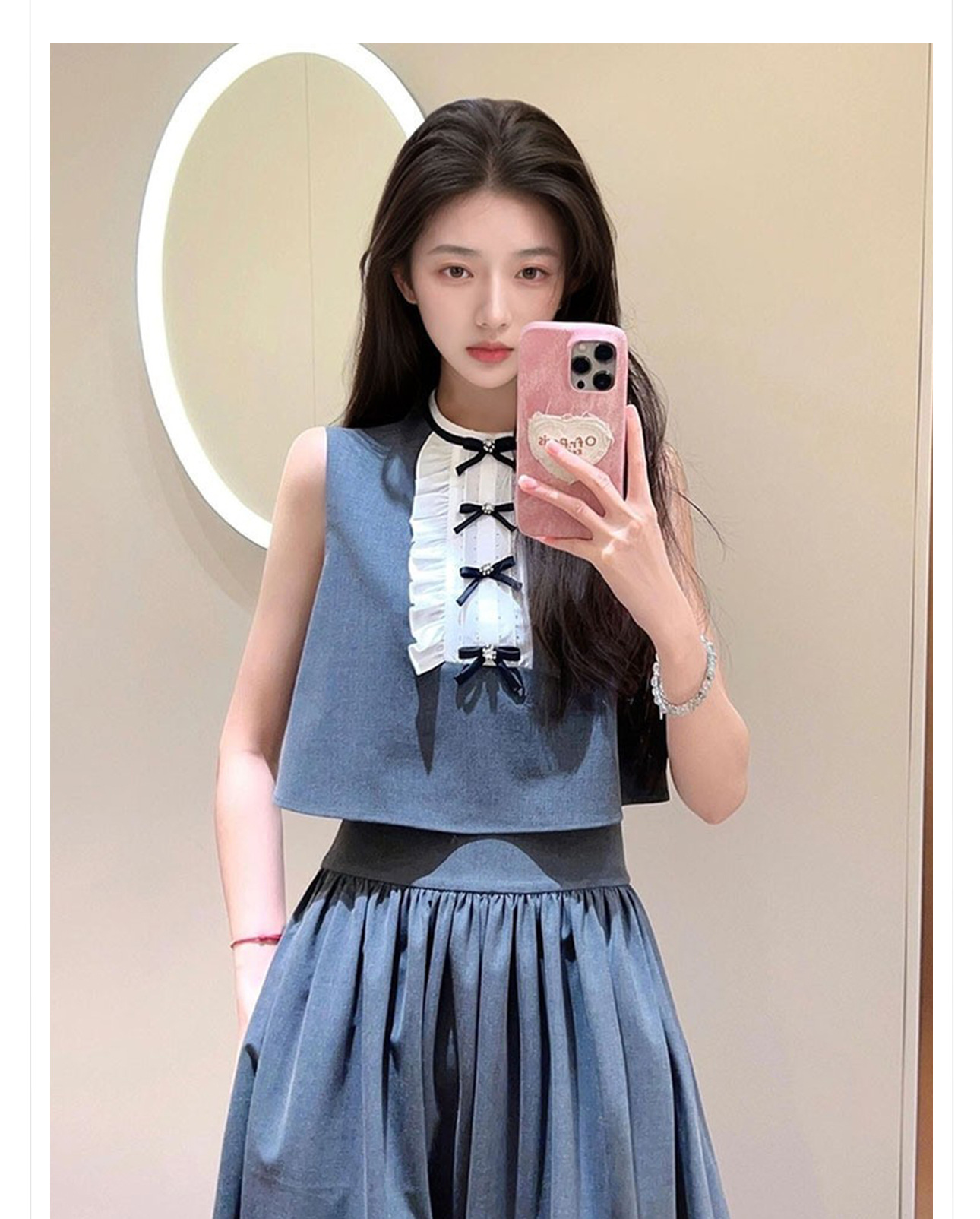 Bộ đầm hai mảnh mùa hè cao cấp áo hai dây ngắn kết hợp váy xếp ly eo rút tôn dáng — Áo ba lỗ, Váy hai dây chi tiết 2