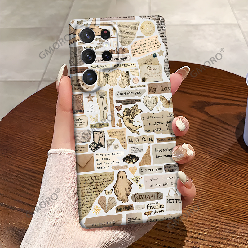 博主推荐旧报纸插画手机壳适用GalaxyS25/S24菲林S23精孔耐磨防摔