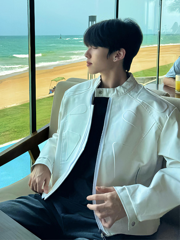 短款垫肩皮衣外套男春秋款cleanfit美式复古机车服高级感立领夹克|undefined