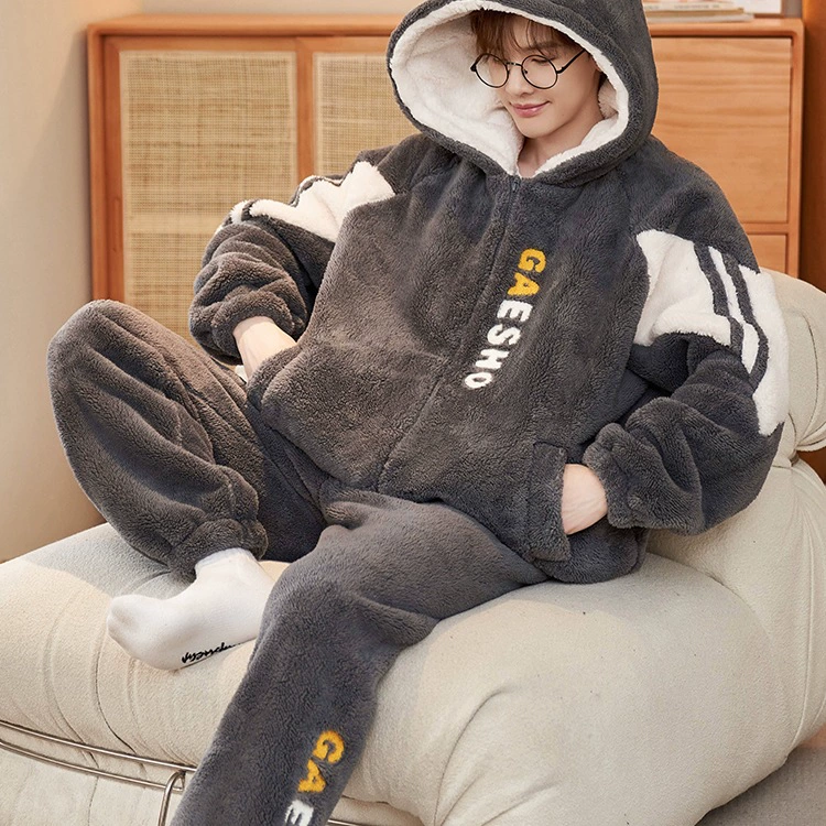 Мужской зимний пижамный костюм из кораллового бархата fleece, утепленный фланелевый демисезонный комплект, увеличенная толщина, плюс размер
