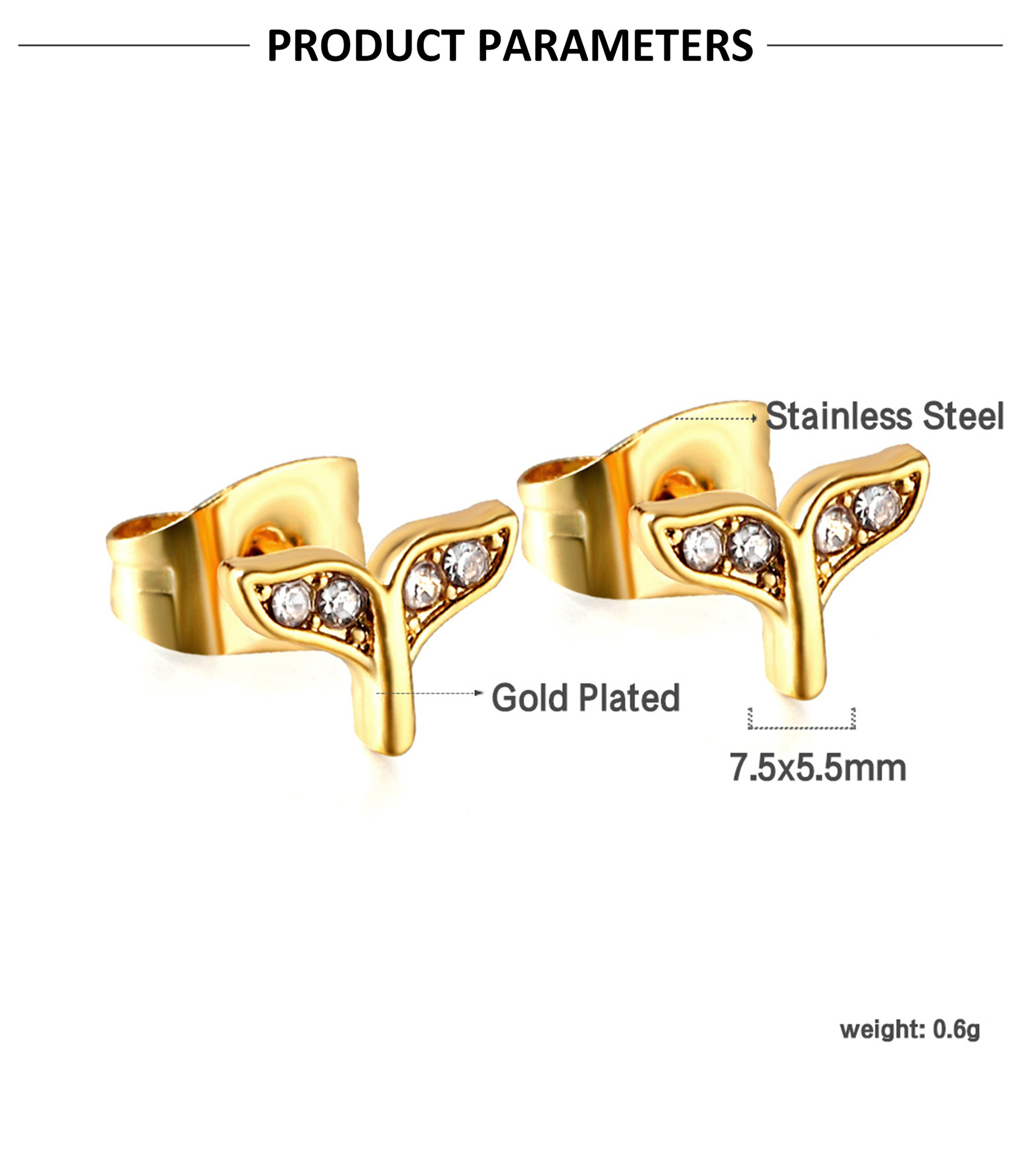 1 Paire Rétro Vêtement De Rue Forme De Cœur Champignon Arête De Poisson Placage Incruster Acier Inoxydable Zircon Boucles D'oreilles display picture 1