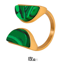 欧美天然绿松石开口戒指钛钢18k金不掉色气质小众设计对戒珐琅女