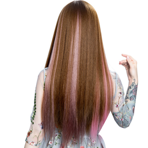 Colorful False Hair Piece for Women, Long Straight Hair, Pick Dye Gradient Invisible Natural One-Piece Straight Wavy Hair Clip-In Extension Ears Hair Color