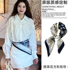 服装店小丝巾系腰方巾藏青腰果丝巾女搭配风衣装饰领巾民族风丝巾