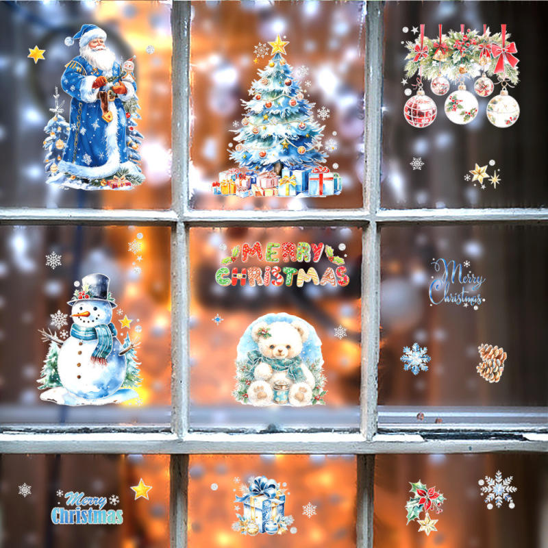 新しいサンタクロース窓吸着フィルム冬 ing ステッカー雪だるまクマクリスマスツリーロマンチックな装飾ウィンドウステッカー|undefined