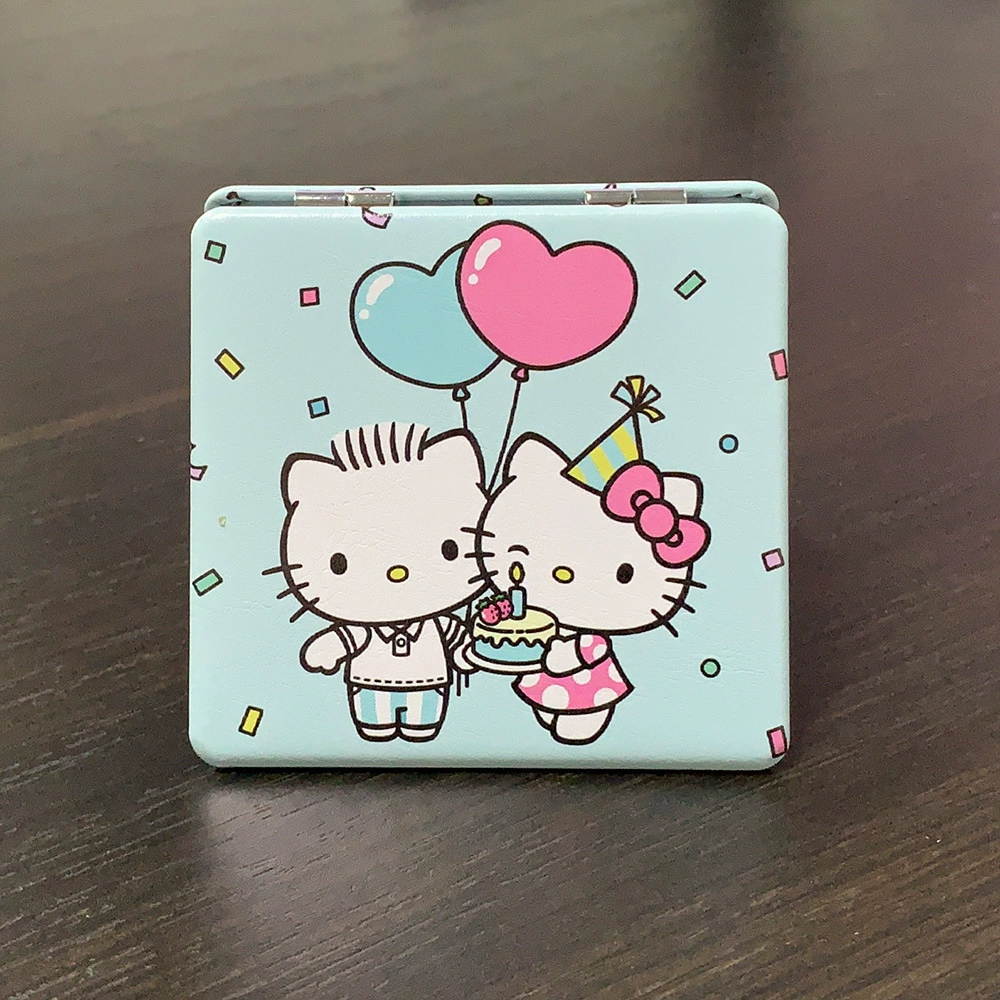 Handheld Folding Mirror (Hello Kitty) Cute Custom Print, Compact 7.1×6.7 cm for Students