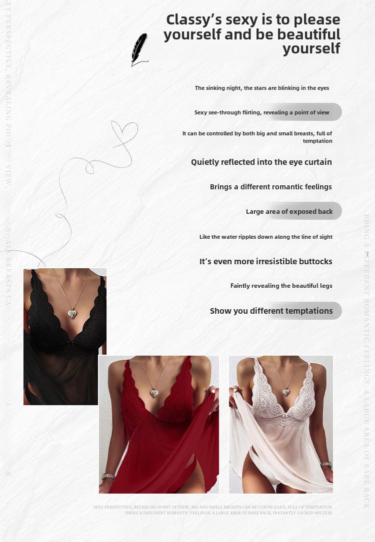 Crisp sexy lingerie foreign trade European and American export sling women's sexy lace perspective elegant sexy pajamas suit_desvips.com