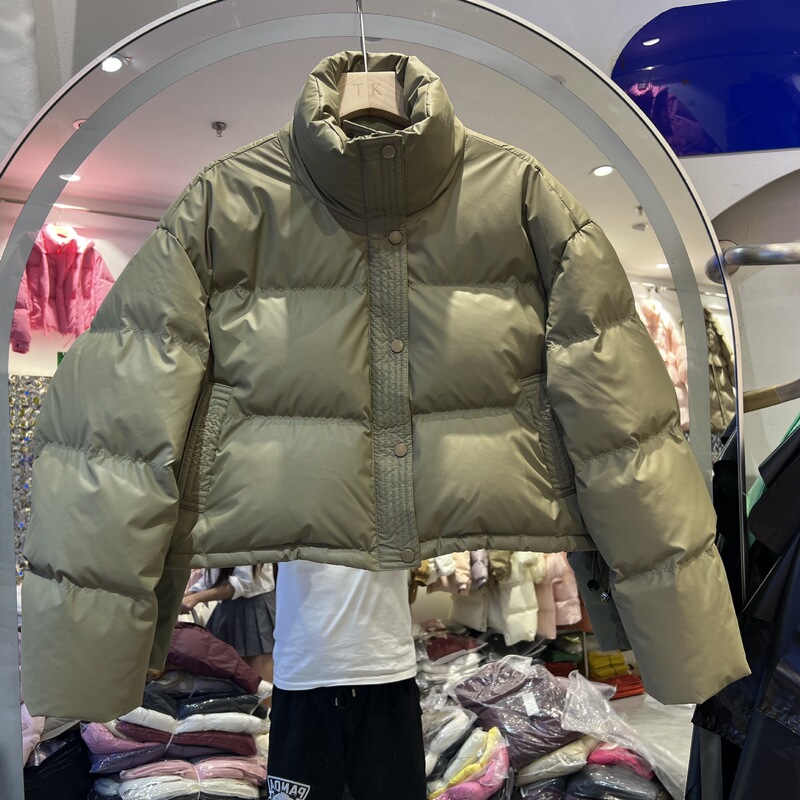 Fashionable Short Collar Down Jacket Women's Winter Loose Fashionable Thickened Wash Leather Bread Clothing Trendy Coat for Petite