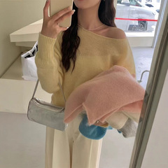 柔美奶黄色！羊毛衫一字领女收腰打底秋季套头羊绒衫短款内搭毛衣