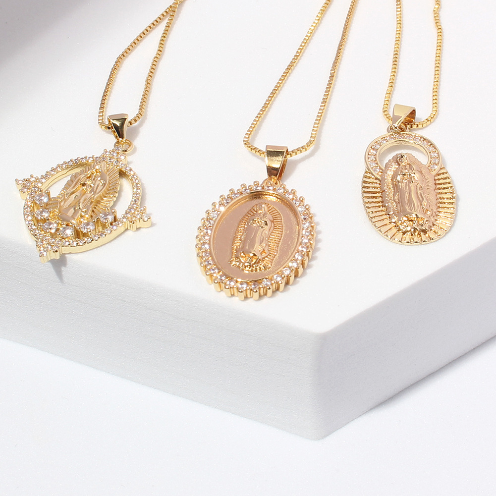 vintage religious jewelry Virgin Mary relief pendant diamond necklace wholesale