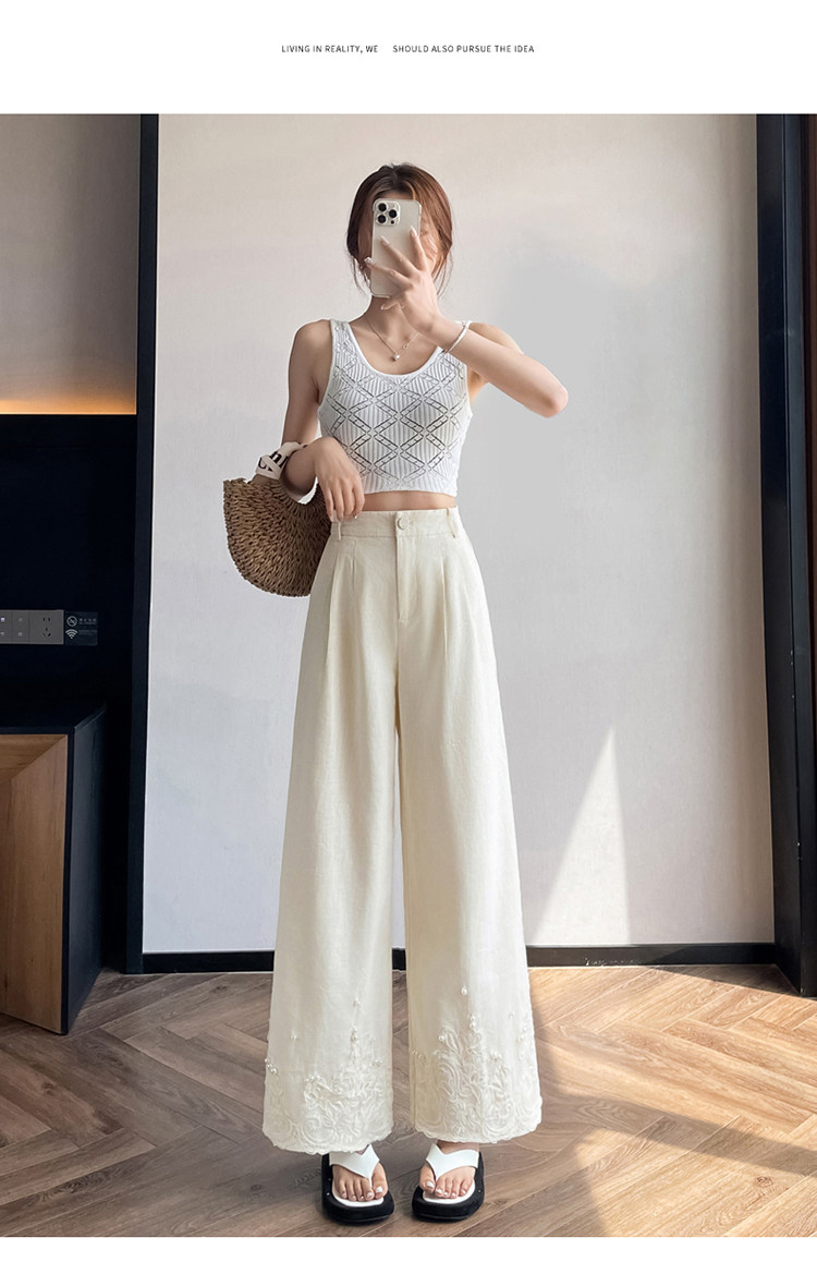Quần culottes nữ ống rộng eo cao chất liệu ren đính cườm — Màu ảnh chi tiết 46